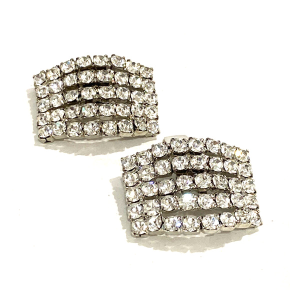 Vintage Bluette Shoe Clips clear white rhinestones on silvertone Made in France - Picture 5 of 7